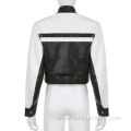 Black and white patchwork PU fabric women jacket